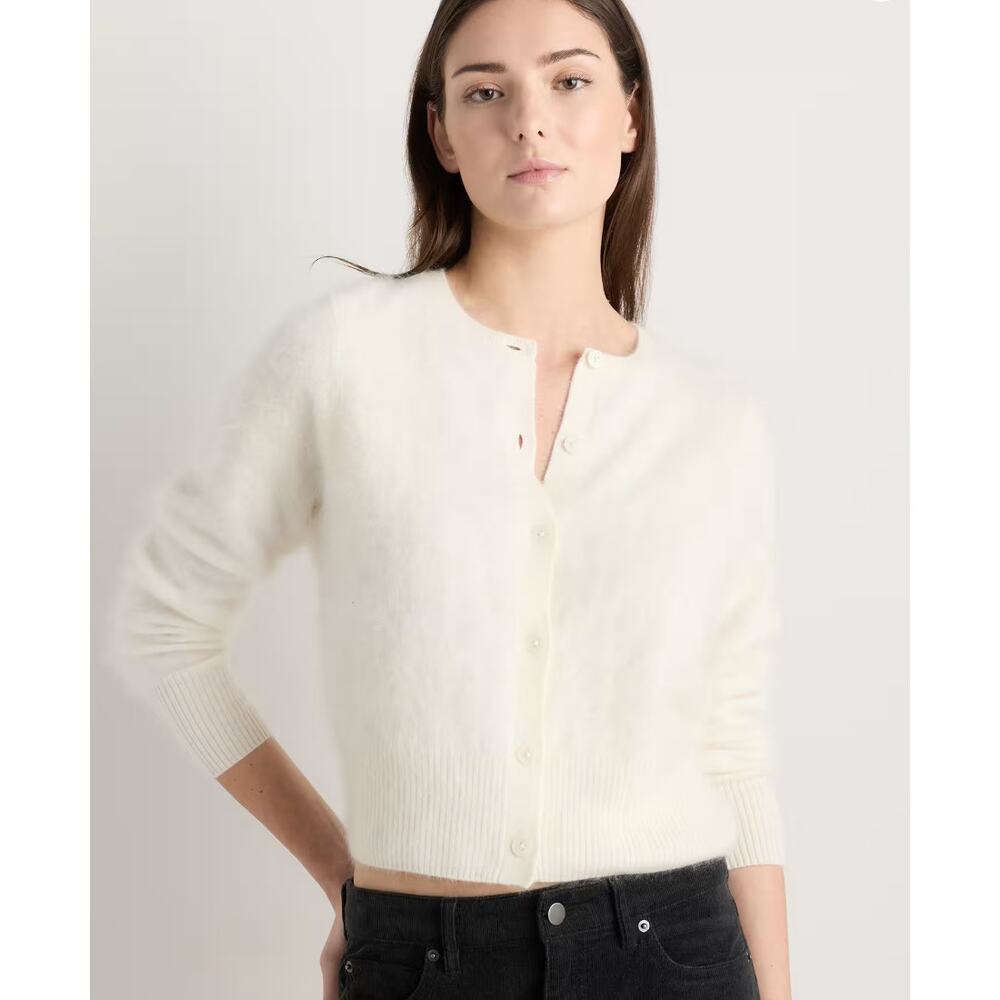 Quince NEW Brushed Cashmere Cropped Crewneck Cardigan, Small